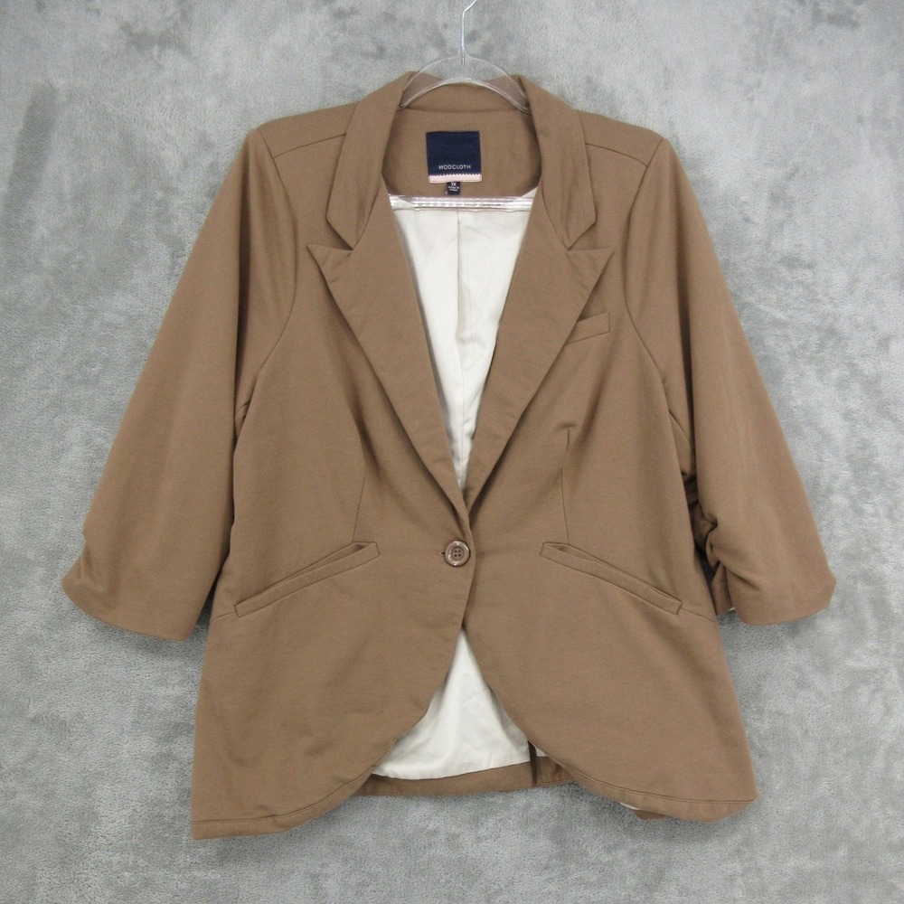 ModCloth Blazer Womens Size 1X Brown One Button Knit Office Professional Career